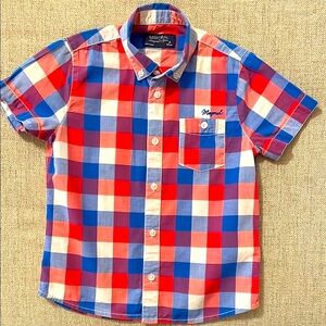 Mayoral red white and blue boy’s short sleeve button down shirt, size 4